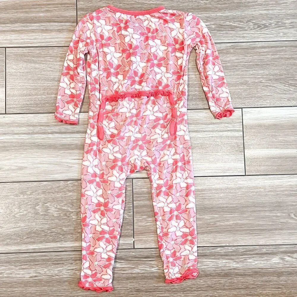 Kickee Pants Pink Floral Snap Coverall Size 18-24M